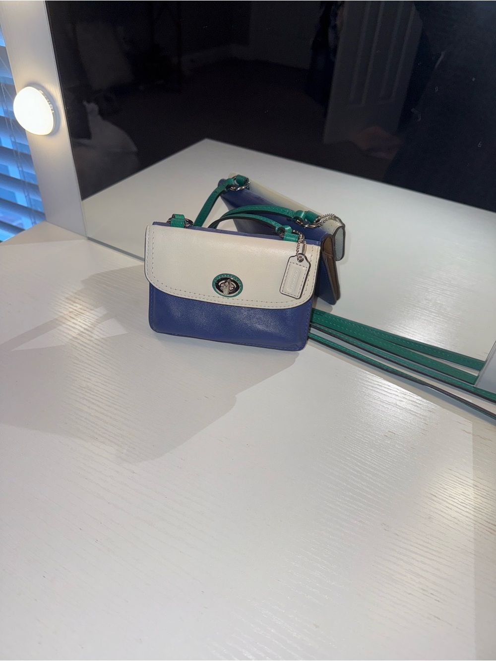 Coach Colorblock Leather Mini Crossbody Bag Blue Green White
